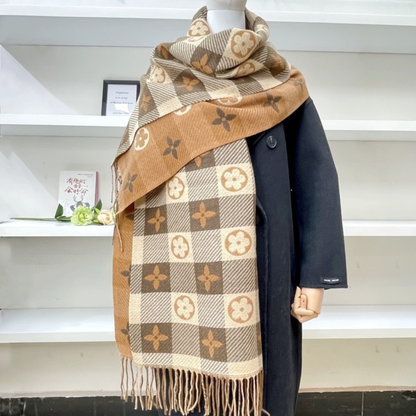 Cozy Soft Checked Fringed Winter Scarf