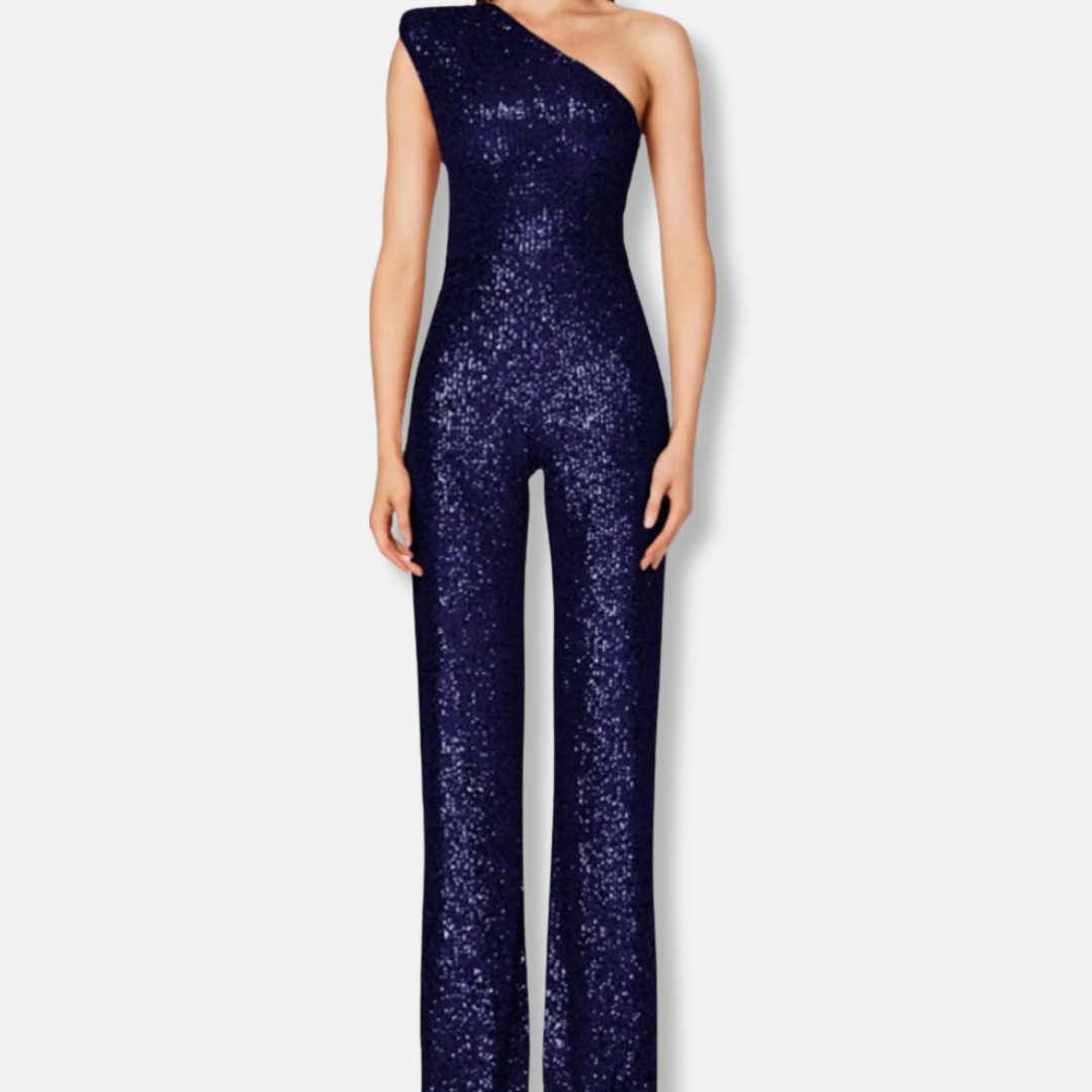 Glittering Off Shoulder Wide Leg Party Jumpsuit
