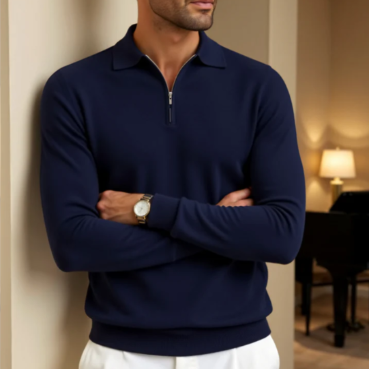 Classic Men's Quarter Zip Knit Polo Sweater