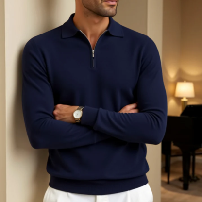 Classic Men's Quarter Zip Knit Polo Sweater