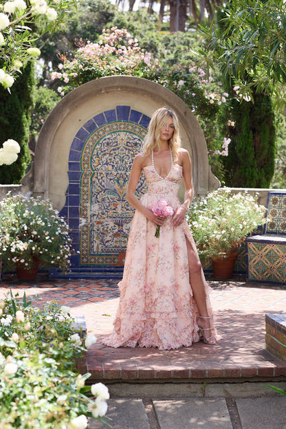 Classic Peach Floral Dress