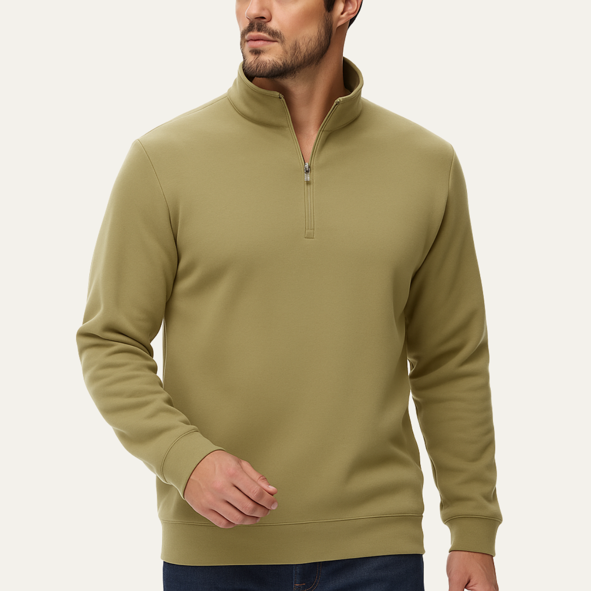 Warm Mens Fleece Zip Neck Sweater