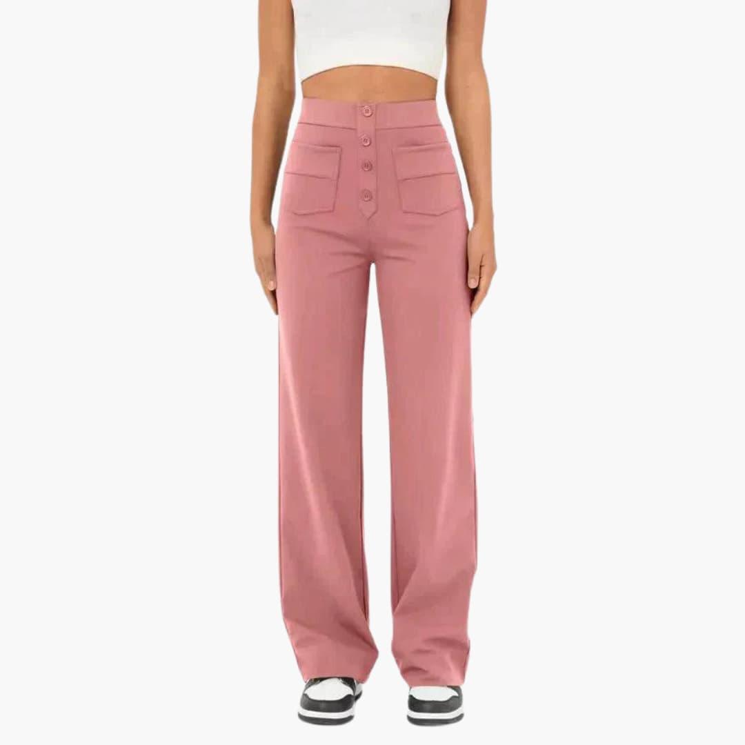 Women's Comfortable Wide Leg Pants with Button Front - Olytrend