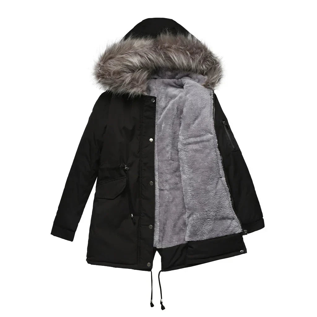 Waterproof Women's Coat with Hood and Faux Fur Lining