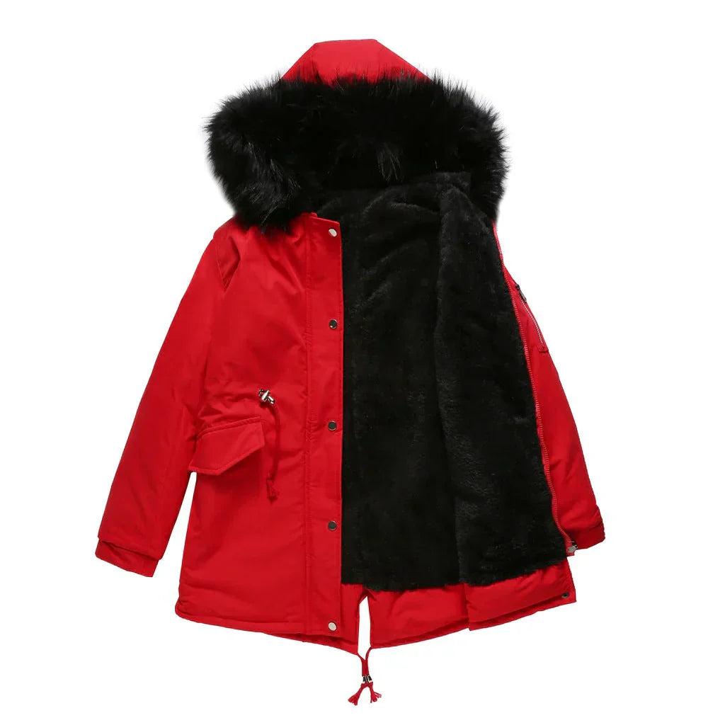 Waterproof Women's Coat with Hood and Faux Fur Lining