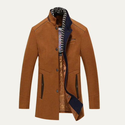 Classic Men's Wool Overcoat with Stand Up Collar