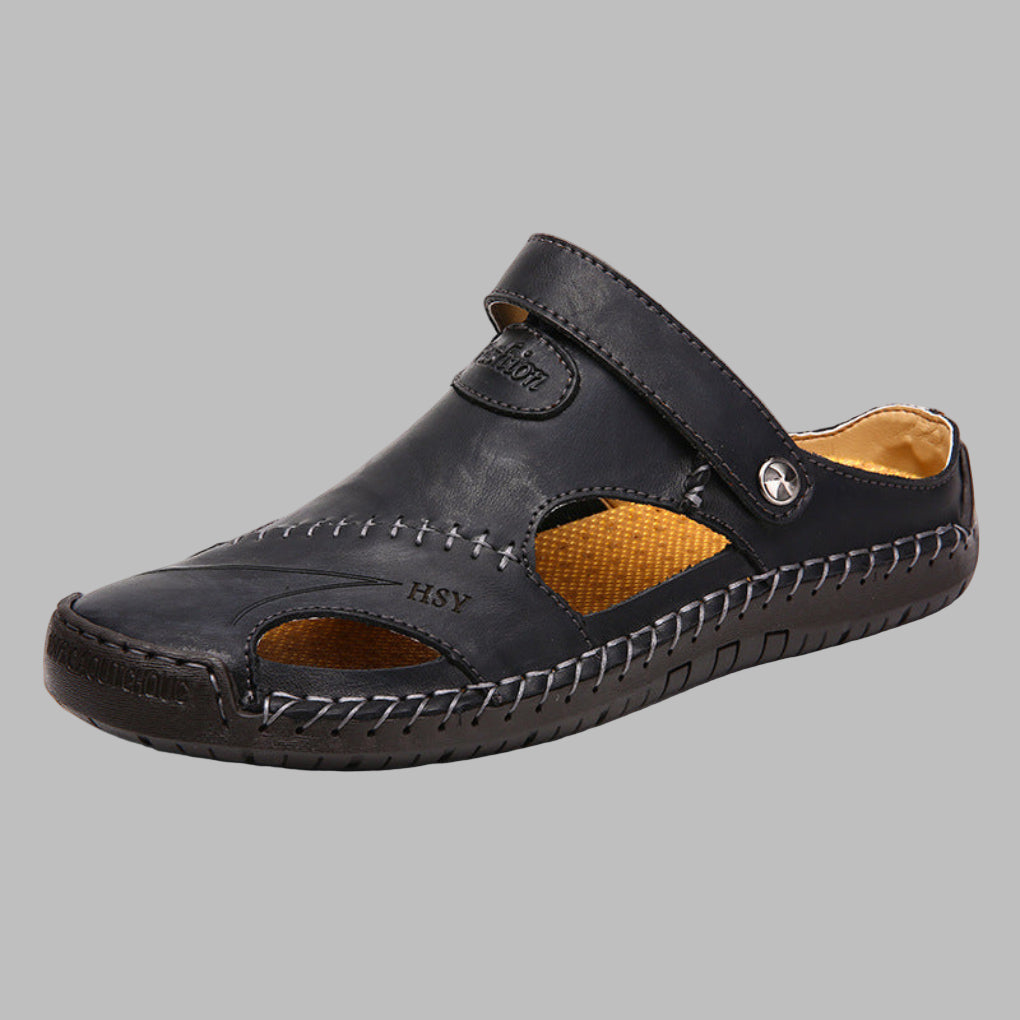 Relaxed Fit Leather Summer Sandals - Olytrend