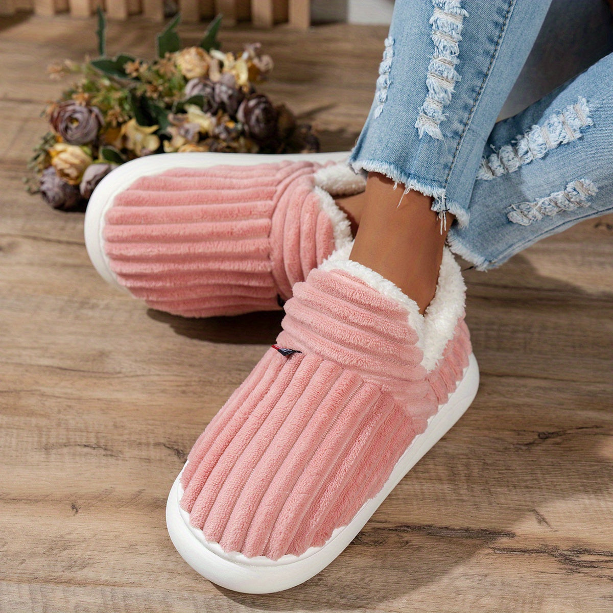 Warm Cozy Women's Slipper Shoes with Grip Soles
