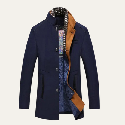 Classic Men's Wool Overcoat with Stand Up Collar - Nocini