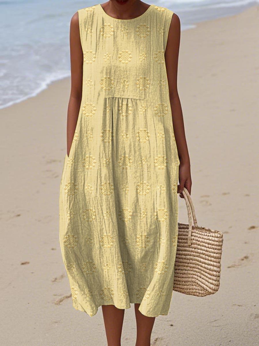 Summer Casual Sleeveless Midi Dress with Pockets