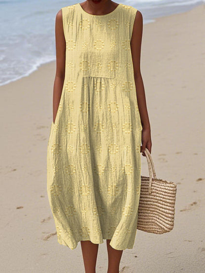 Summer Casual Sleeveless Midi Dress with Pockets