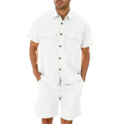 Men's Casual Shorts Shirt Set Loose Fit Breathable