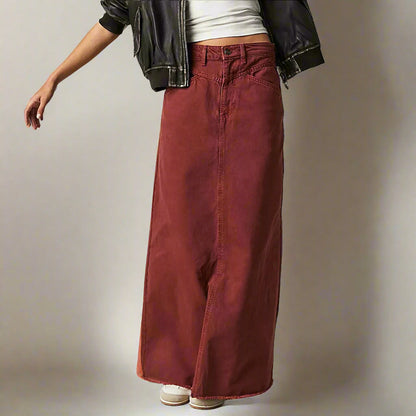 Classic Mid Waist Straight Denim Skirt