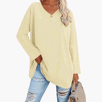 Relaxed Fit V-Neck Long Sleeve Women's Shirt