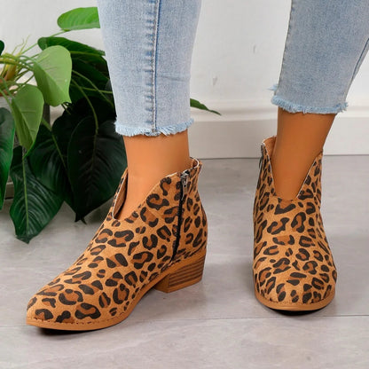 Fashionable Leather Low Heel Boots for Women - Olytrend