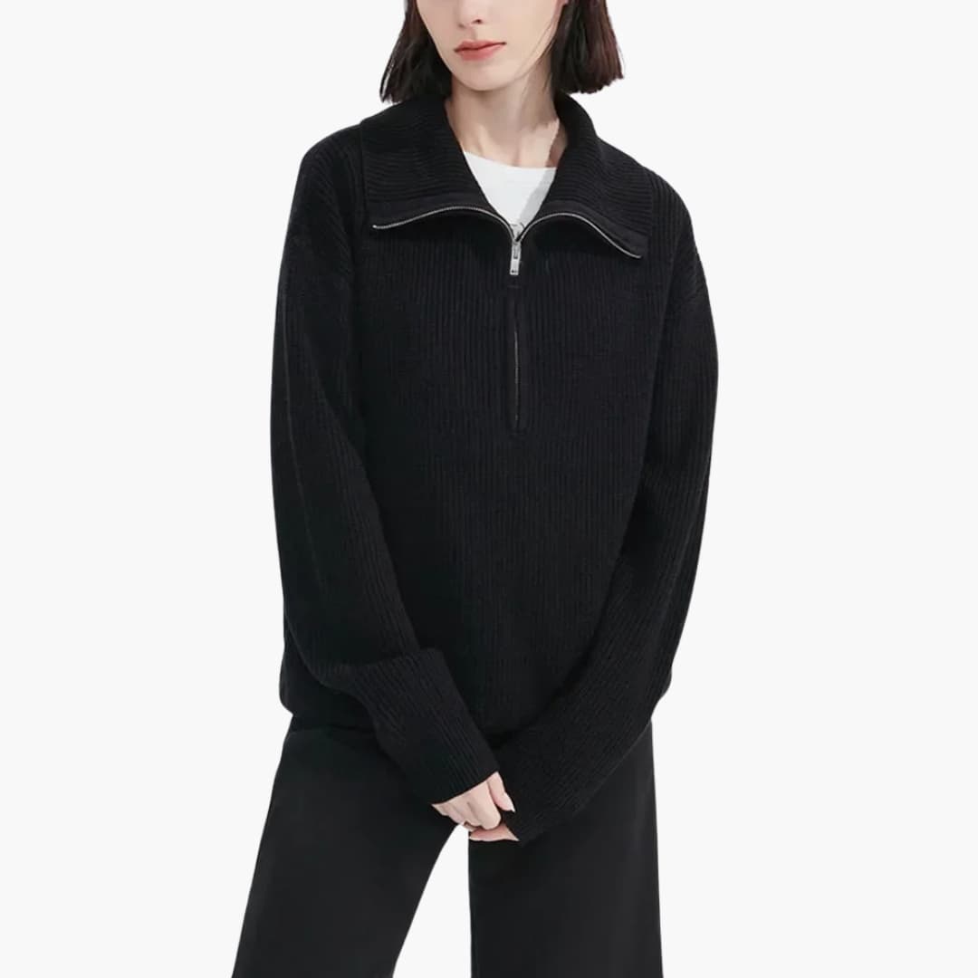 Women's Zip Up Ribbed Knit Sweater