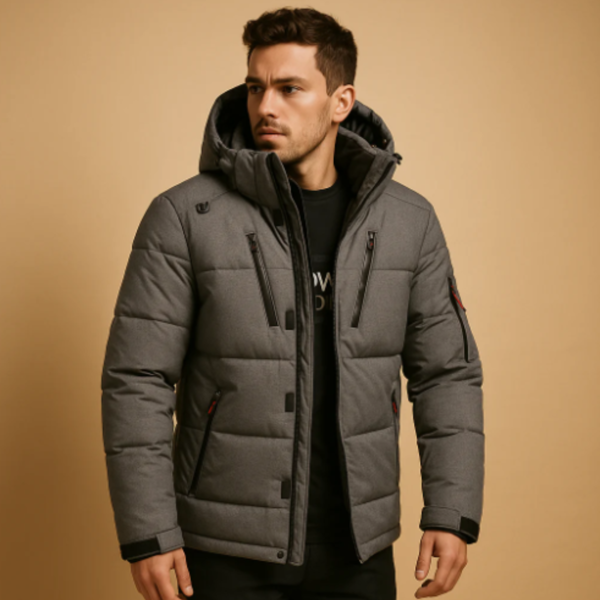Insulated Men's Puffer Parka Coat with Removable Hood