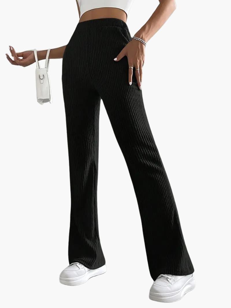 Soft High Waisted Knit Trousers for Women – Relaxed Fit Pants