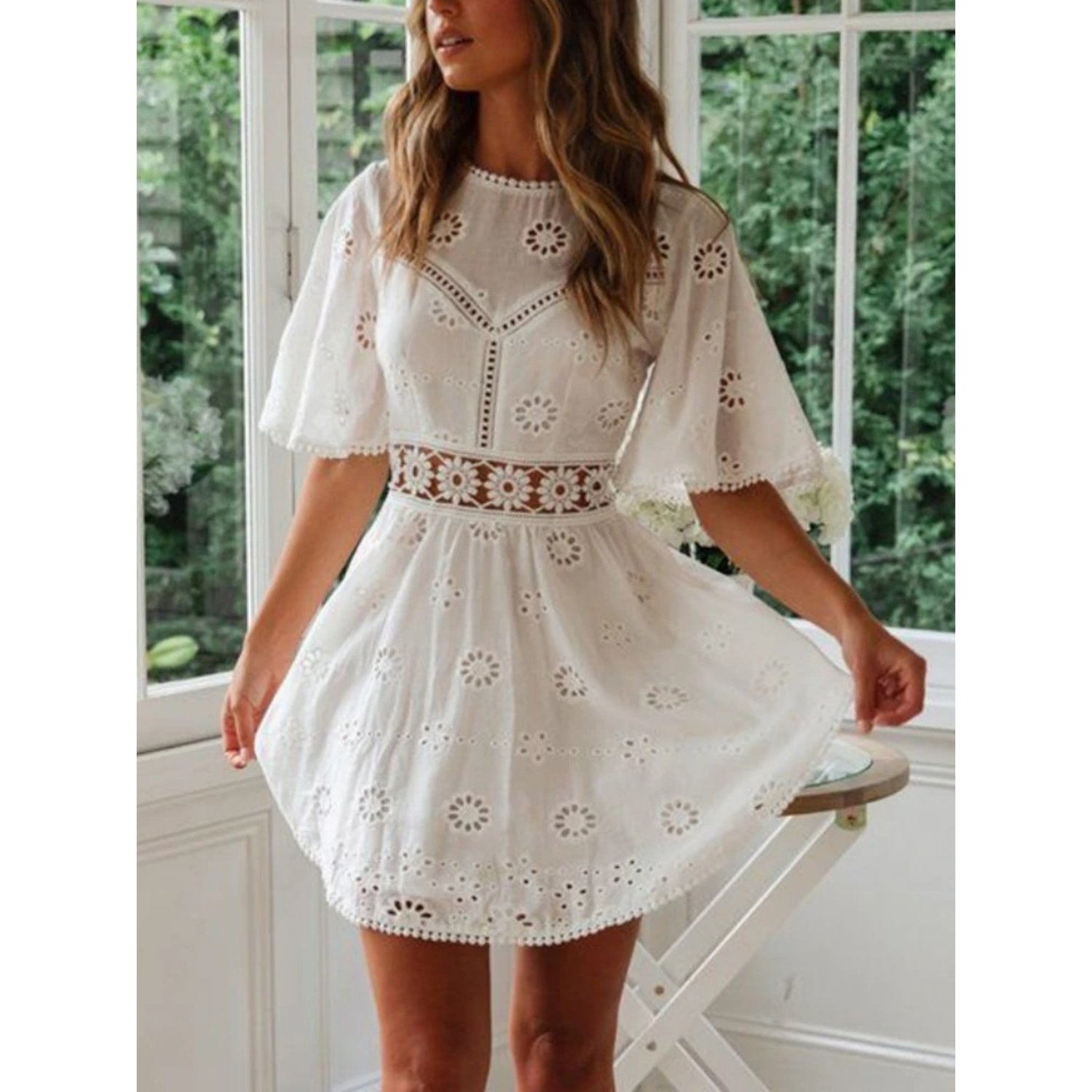 Ladies Short Sleeve Round Neck Summer Dress - Nocini