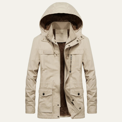 Thermal Men's Fleece Hooded Parka with Multiple Pockets