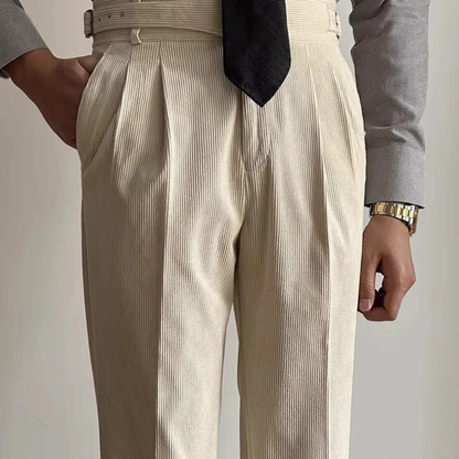 Rugged Men's High Waist Corduroy Trousers with Adjusters
