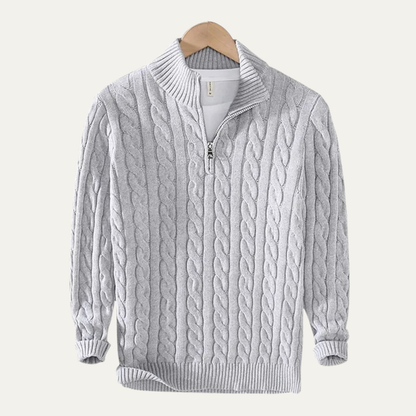 Cozy Mens Cable Knit Half Zip Cotton Sweater