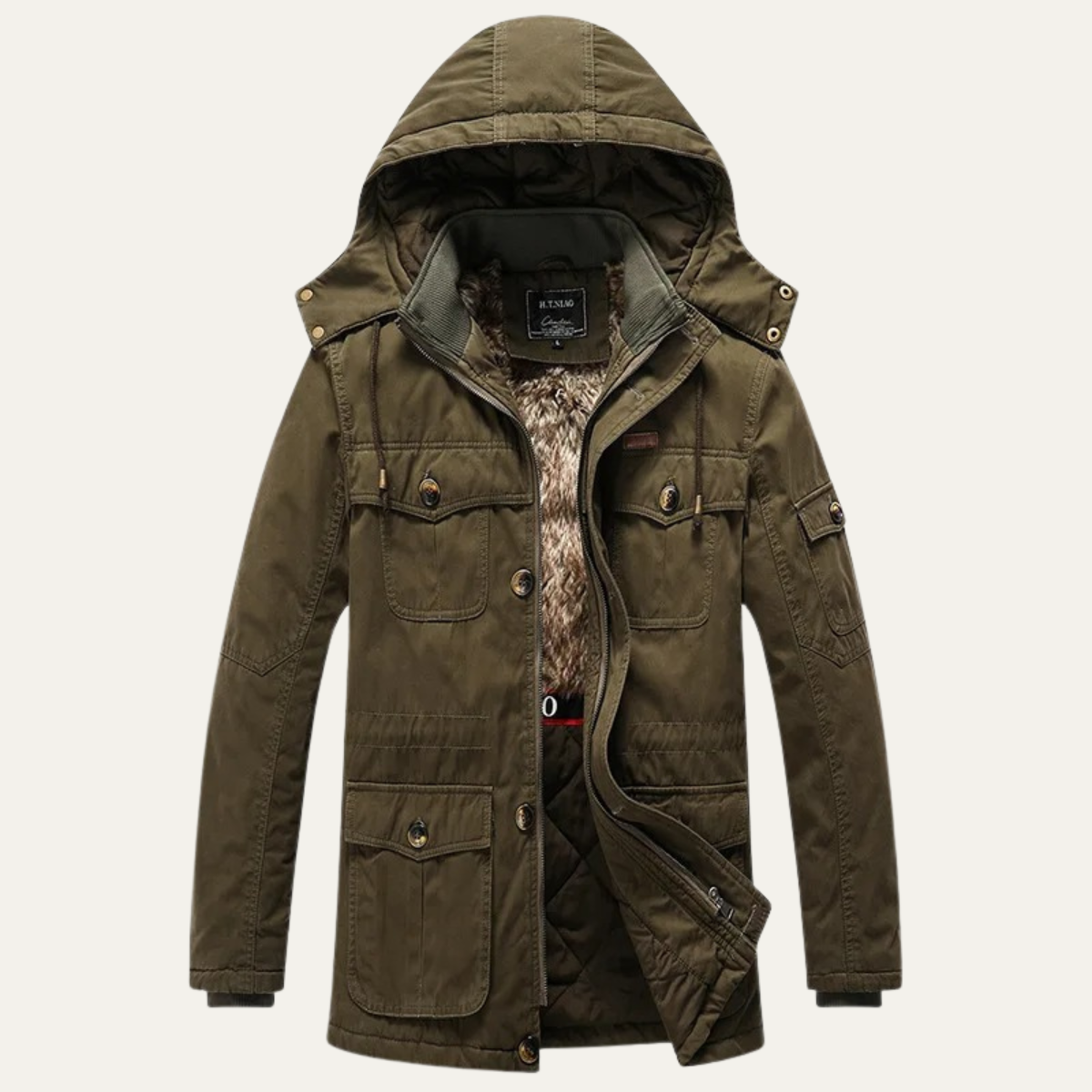 Warm Men's Fleece Lined Hooded Parka Coat