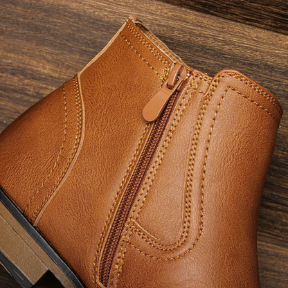 Stylish Men's Leather Side Zip Ankle Boots