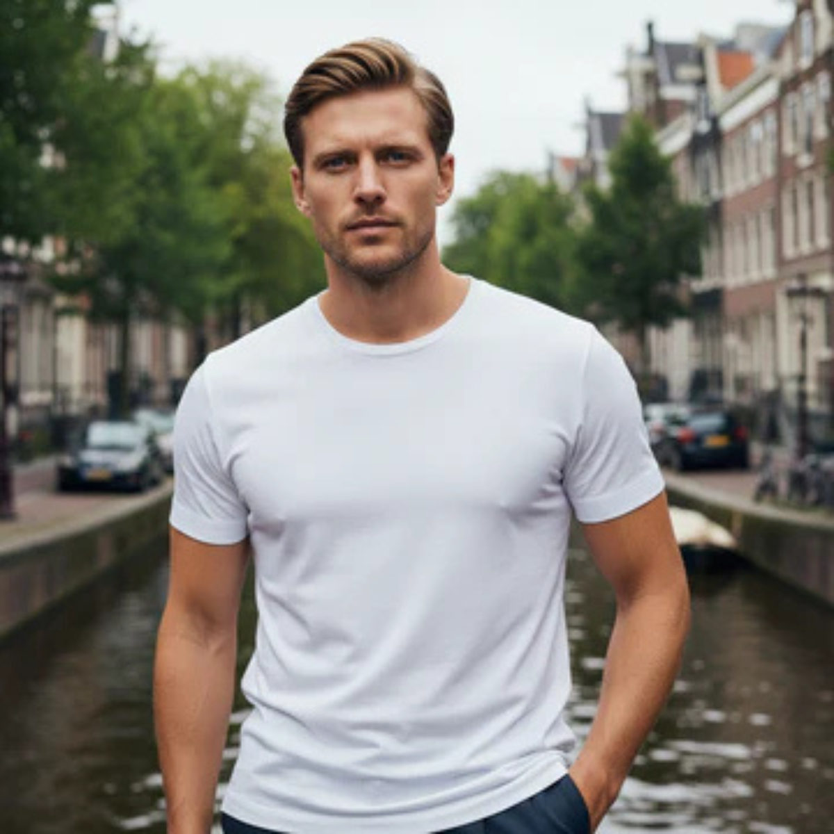 Comfortable Men's Classic Crew Neck Cotton Tee Shirt
