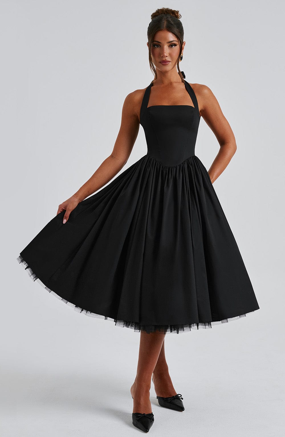 Floral Midi Dress with Ruffled Skirt and Lace Hem