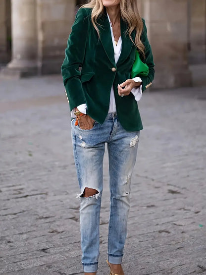 Classic Women's Blazer with Metal Buttons