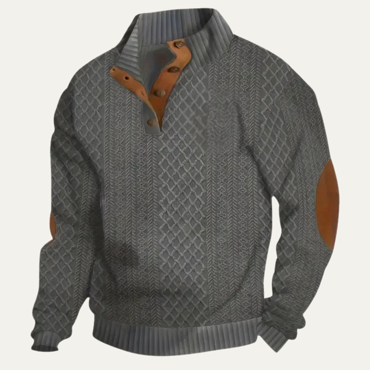 Warm Mens Plaid Fleece Sweater with Leather Elbow Patches