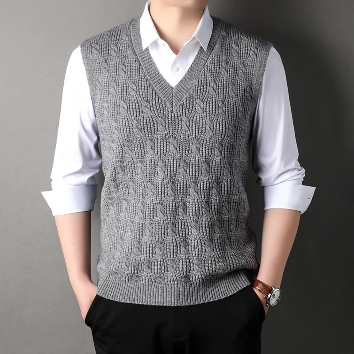 Cozy Men's Thick Cable Knit V Neck Sweater Vest