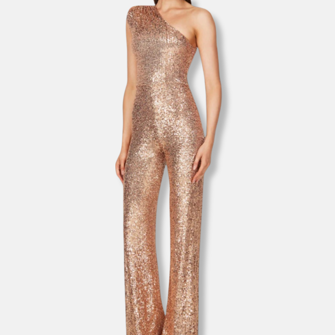 Glittering Off Shoulder Wide Leg Party Jumpsuit