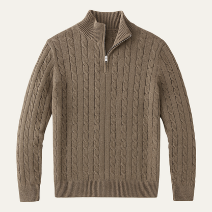 Warm Cable Knit Men's Half Zip Sweater - Beige - Nocini