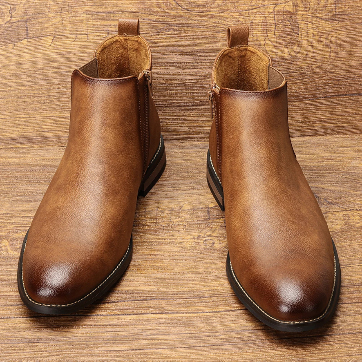 Classic Men's Leather Chelsea Ankle Boots with Stretch Sides