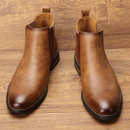 Classic Men's Leather Chelsea Ankle Boots with Stretch Sides