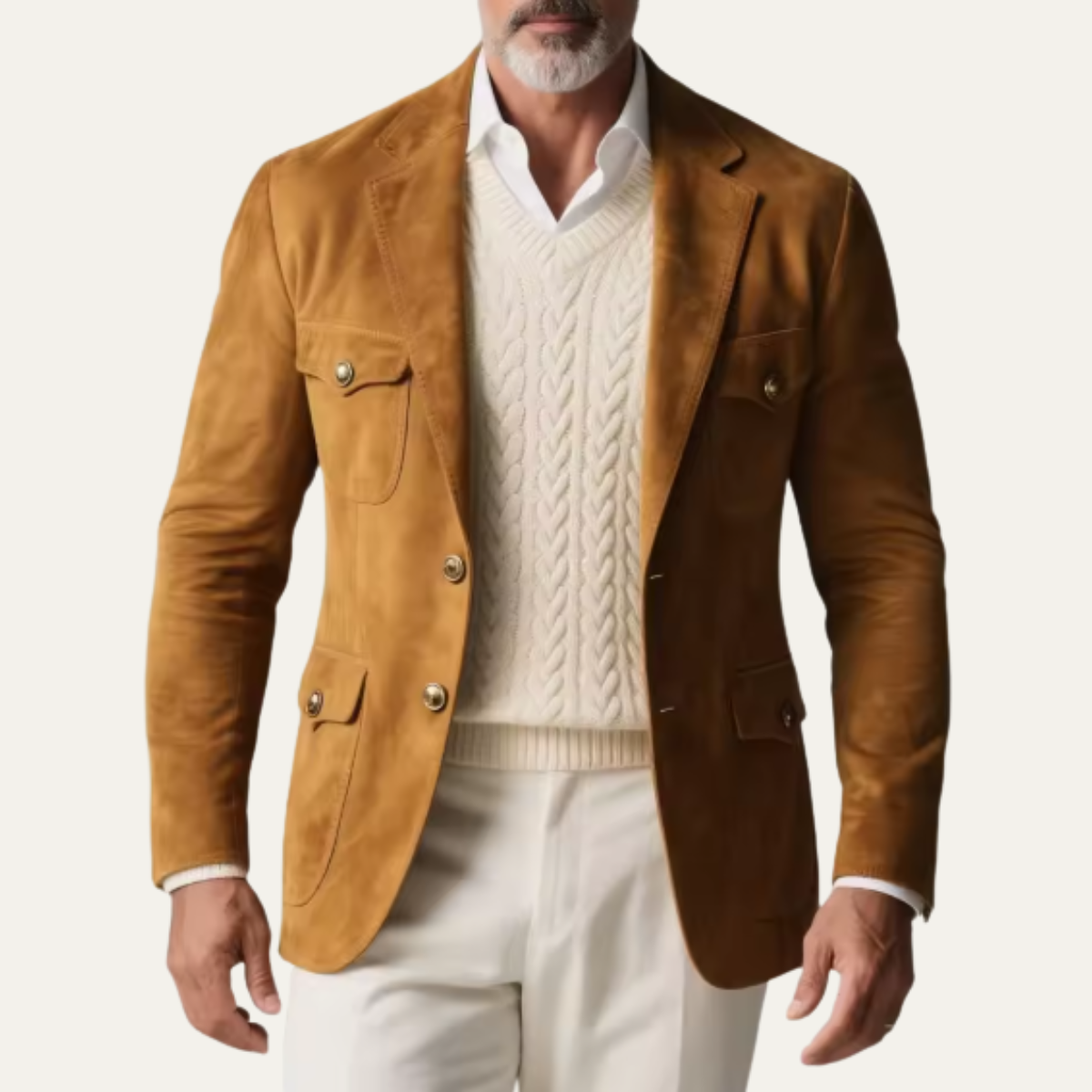 Classic Brown Suede Mens Jacket with Pockets