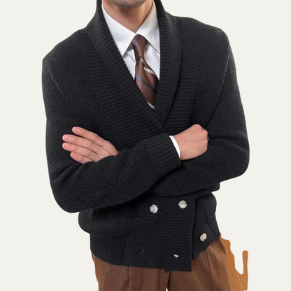 Thick Knit Crew Neck Double Button Men's Cardigan