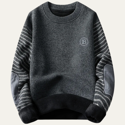Cozy Mens Patchwork Crew Neck Knitted Sweater