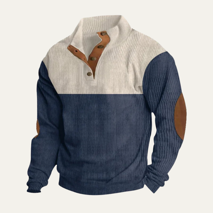 Rustic Men's Corduroy Patchwork Crew Neck Sweater