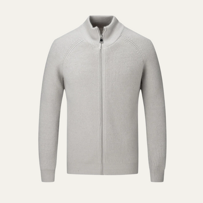 Warm Merino Wool Crew Neck Zip Sweater for Men - Nocini