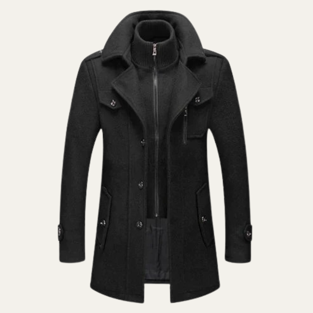 Warm Double Layered Mens Wool Overcoat