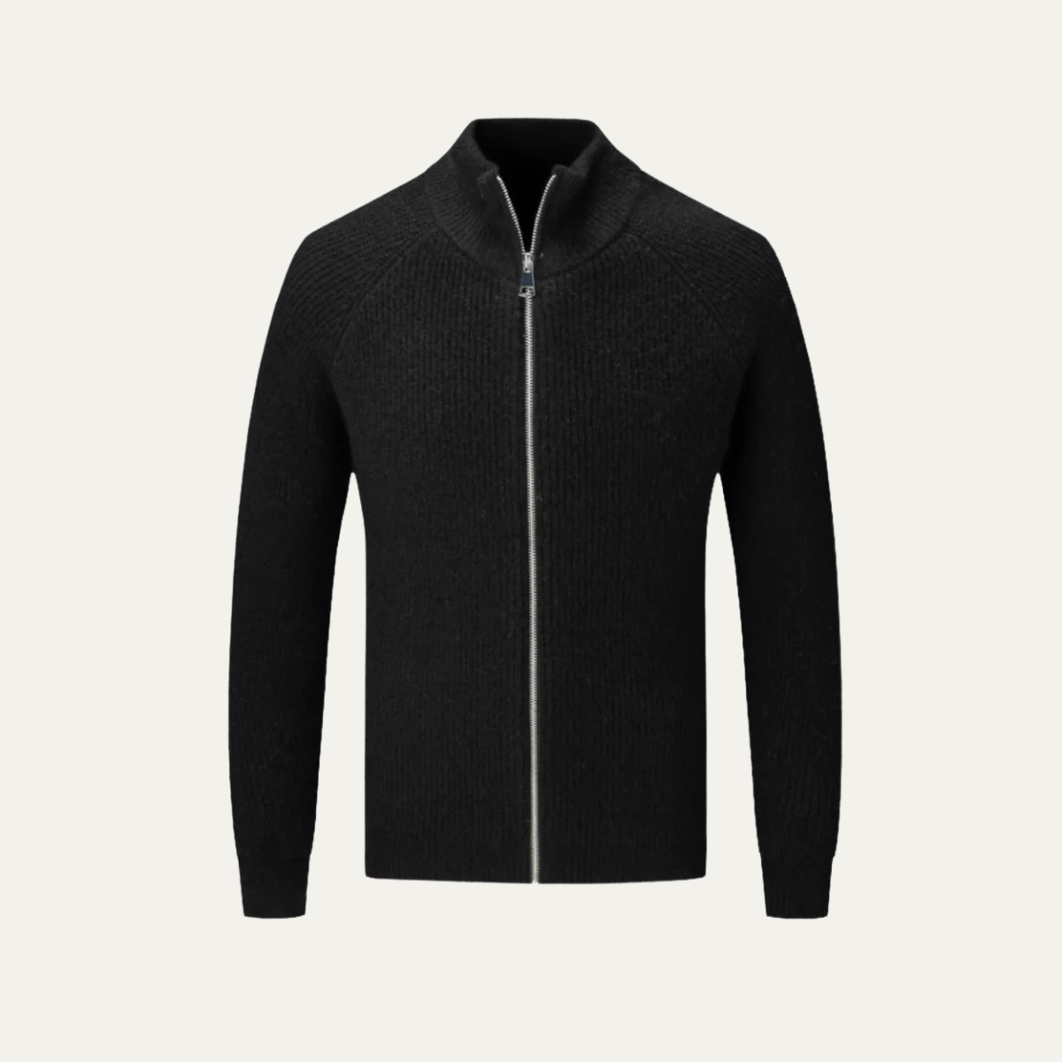 Warm Merino Wool Crew Neck Zip Sweater for Men