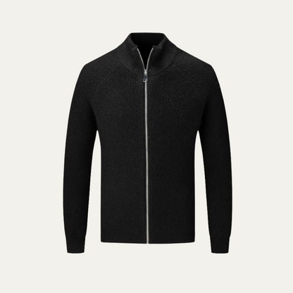 Warm Merino Wool Crew Neck Zip Sweater for Men
