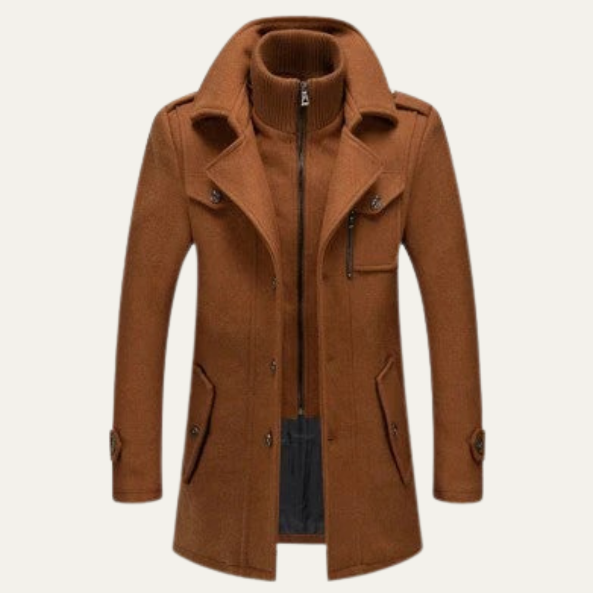 Warm Double Layered Mens Wool Overcoat