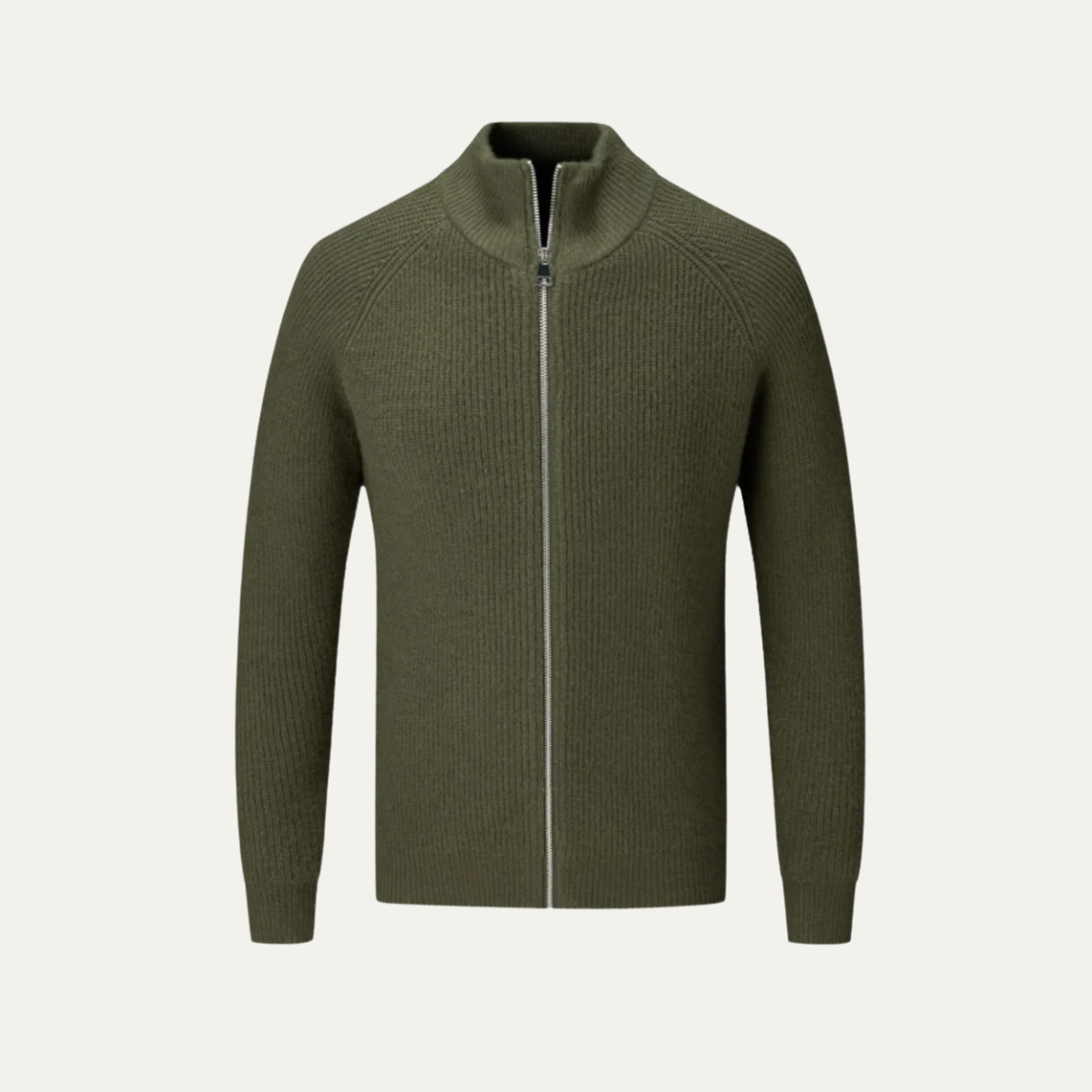 Warm Merino Wool Crew Neck Zip Sweater for Men