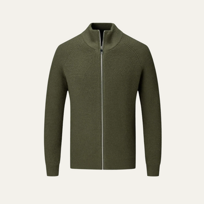 Warm Merino Wool Crew Neck Zip Sweater for Men