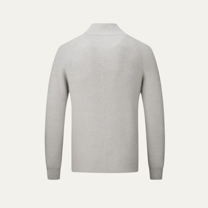 Warm Merino Wool Crew Neck Zip Sweater for Men
