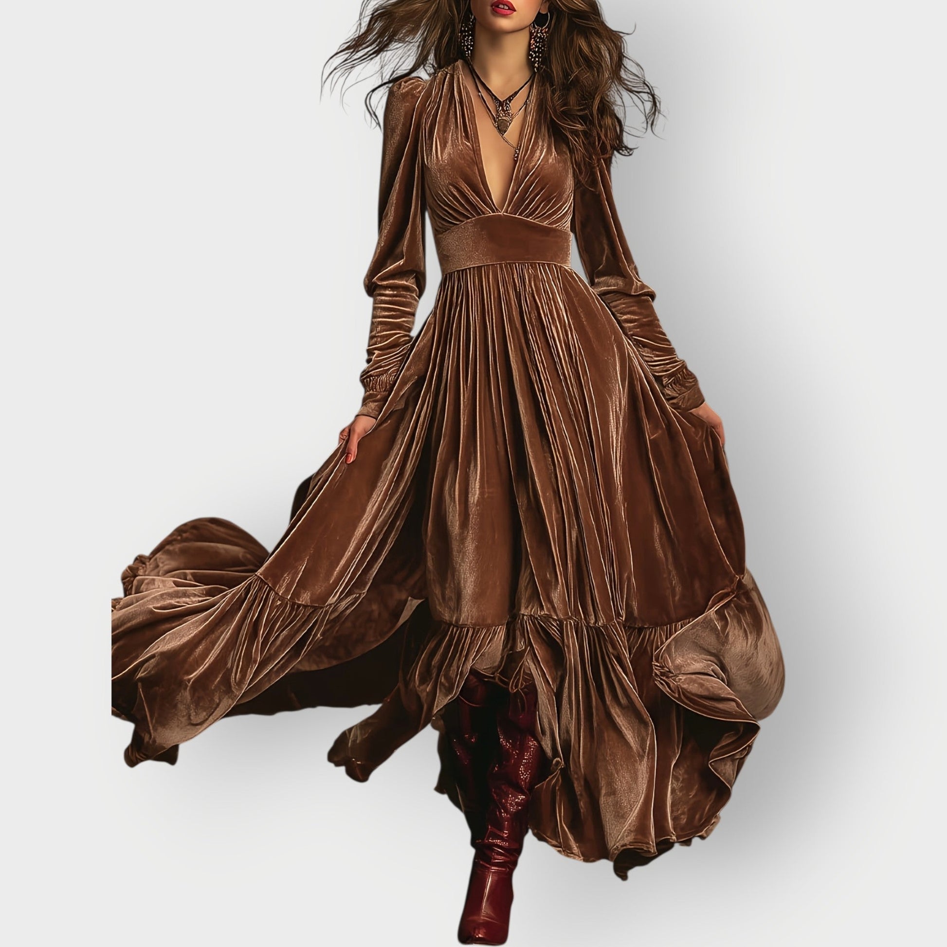 Classic Elegant Velvet Floor Length Dress - Olytrend